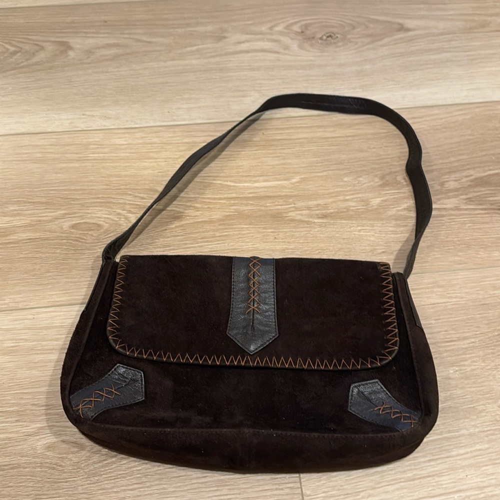 Vintage cow, leather purse, brown with brown stitching
